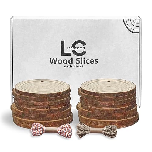 Wood Slices 4 Inch (3.5-4.0") Discs Ornaments for Crafts | 18 Pcs Bulk,with Holes,unfinished natural wooden rounds,with bark - size: 18 PCS PRE-DRILLED