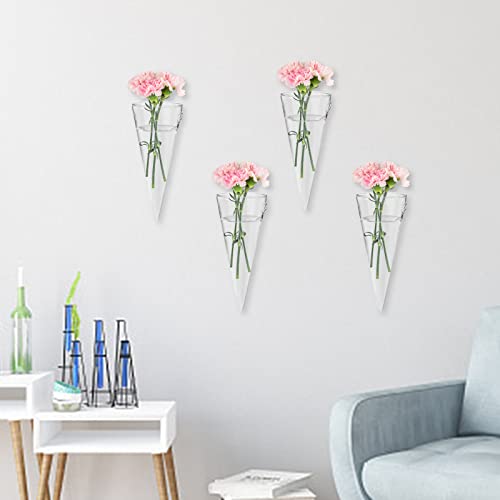 8.2 Inch High Small Wall Hanging Glass Planter Vase, Clear Cone Terrarium for Succulents Air Plants Mini Flower Wall Vase Flower for Indoor or Outdoor Bedroom Living Room Kitchen Office