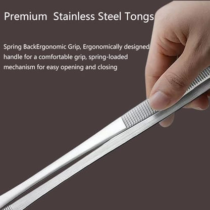 10-Inch Fine-Tip Kitchen Tweezers Tongs, Extra-Long Stainless Steel Cooking Tweezers Dishwasher Safe for Grilling, Baking & Food Prep (2 Parks 10In BBQ Tongs w/Hook) - color: 2 Parks 10in Bbq Tongs W/Hook