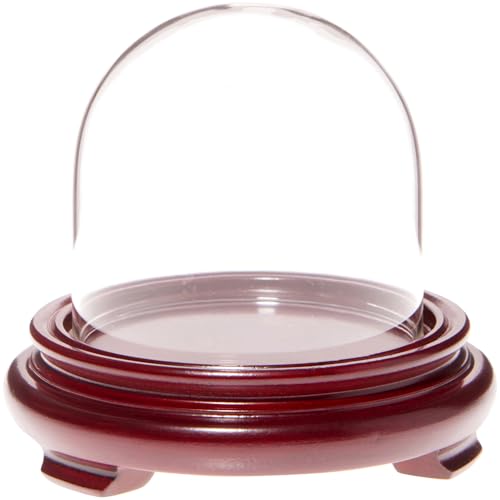 Plymor 3" x 3" Glass Display Dome Cloche (Red Wood Veneer Footed Base) - color: Red Wood Veneer Base
