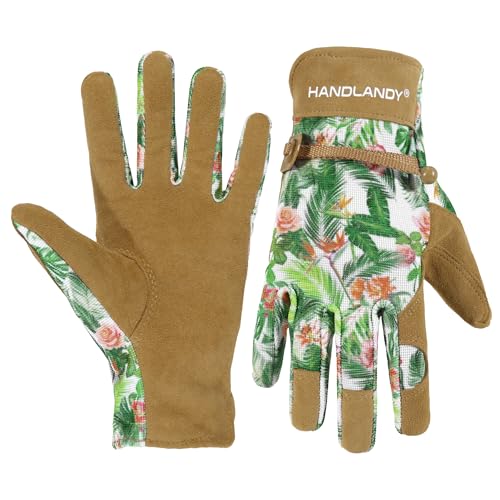 HANDLANDY Gardening Gloves for Women, Leather Garden Glove, Gardener Gift - color: Cocoa, size: Large (Pack of 1)