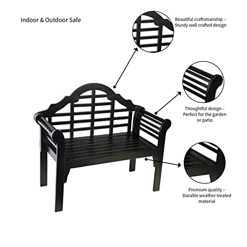 Plow & Hearth Weatherproof Lutyens Eucalyptus Wood Garden Bench | Foldable Patio Bench | Outdoor Furniture Seating for Porch Park Deck | Black - color: Black