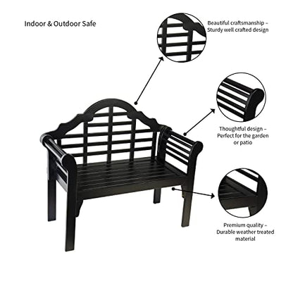 Plow & Hearth Weatherproof Lutyens Eucalyptus Wood Garden Bench | Foldable Patio Bench | Outdoor Furniture Seating for Porch Park Deck | Black - color: Black