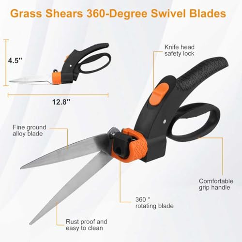 3 Piece Garden Tool Set, Lopper, 360° Grass Shears & Retractable Saw | Heavy Duty Tree Branch Cutter, Edge Trimmer, Triple Ground Wood Hand Saw, 65MN Carbon Steel Blades, Yard Maintenance Kit - style: Modern