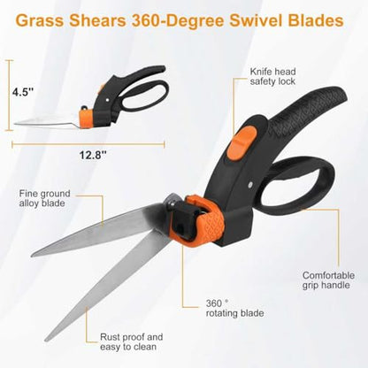 3 Piece Garden Tool Set, Lopper, 360° Grass Shears & Retractable Saw | Heavy Duty Tree Branch Cutter, Edge Trimmer, Triple Ground Wood Hand Saw, 65MN Carbon Steel Blades, Yard Maintenance Kit - style: Modern
