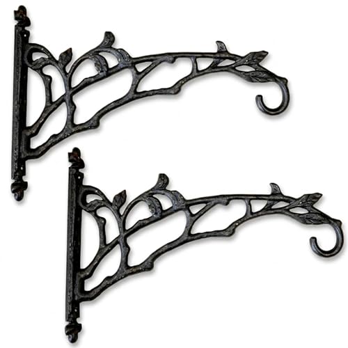Lulu Decor 2-Pack 16" Cast Iron Plant Hooks, Heavy Duty Wall Brackets for Hanging Planters, Bird Feeders & Lanterns, Indoor Outdoor Use, Antique Black