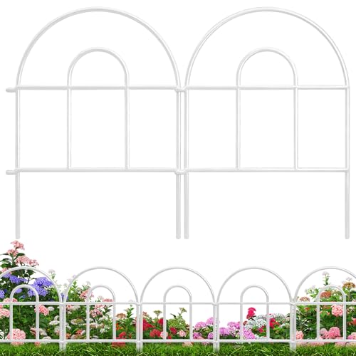 Decorative Garden Fence 21.67ft x 17in - 20 Pack Rustproof Metal No Dig Fence Animal Barrier, Arched Bed Edging Classic Style Wire Border Panel Fencing for Yard Patio Outdoor Decor, White - color: White, size: 20pc 21.67 ft(L) x 17 in(H)