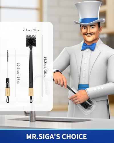MR.SIGA Water Bottle Brush and Straw Cleaner Brush, Long Handle Bottle Cleaner Brush, 2 in 1 Bottle Cleaning Brush for Sports Bottles, Baby Bottles, Mugs, Straws - color: Black