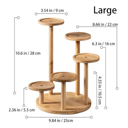 5 Tiered Desk Plant Stand Round Bamboo Plant Shelf Tabletop Succulent Herb Stand Desktop Plant Stand Indoor Plant Rack for in Living Room Office Decoration - Large - size: Large