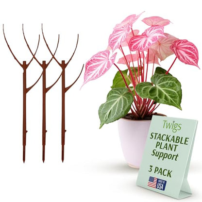 Twigs GA Stackable Plant Support Stakes, Begonia Red, 3-Pack, 17" L - color: Begonia Red, size: Stackable (3 Pack)