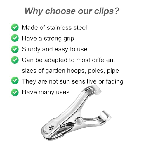 40Pcs Garden Clips for Netting, 2'' Metal Greenhouse Clamps to hoop | Stainless Steel Body, Strong Spring Grip Fits 3/8 to 3/4 Inch Poles, Securing Netting, Shade Cloth and Plant Covers to Frames