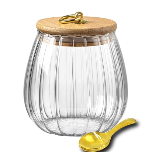 Viovian 25FL OZ Glass Candy Jar with Wood Lid Clear Decorative Vintage Glass Storage Jars Canister for Food Coffee Beans Nuts Sugar Cookies 750ml - color: Oval 25oz/750ml