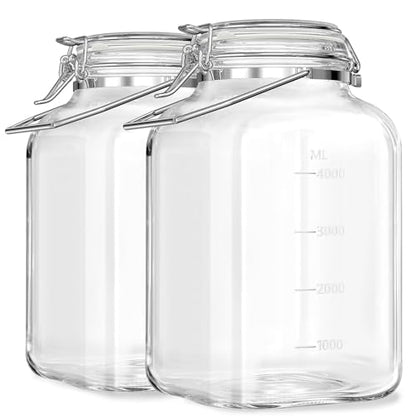 1.5 Gallon/5700 ML Glass Jars With Airtight Lid, Wide Mouth Mason Jar 2 Pc | 4.3" Opening, ML/OZ Scale Line, Food Grade, BPA Free, Dishwasher Safe, Stainless Handle, Flour Sugar Container, Canning Jar - size: 1.5 gallon