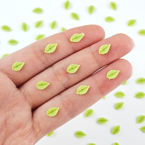500 Pieces Tiny Leaves Decor for Dollhouse Mini Resin Decor for Crafts Tiny Things for Fairy Garden Micro Landscaping Decoration - style: Green Leaves