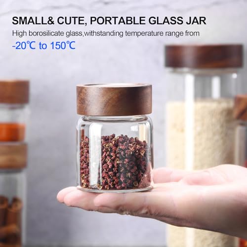 6 pc Glass Spice jars Glass Jars with Screw Lid 5 oz Acacia Wood Glass Herb Sugar Coffee Bean Ground Container Food Storage Canister for Candy Pantry Tea Seasoning Meal Prep Snack (6*150ml(5oz)) - color: 6*150ml(5oz)