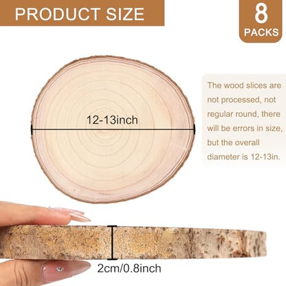 Adrattnay 8pcs Wood Slices for Centerpieces 12-13Inches | Round Paulownia Wood Circles for Table Decor, Rustic Wedding, Baby Shower, Party, Home Decoration and DIY Crafts