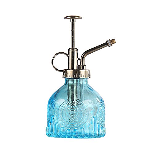 Plant Mister Glass Spray Bottle Small Plant Watering Can 6.4" Tall Retro Indoor Watering Can Bronze Plastic Top Pump for Garden Indoor Plant Sprayer (Blue) - color: Blue