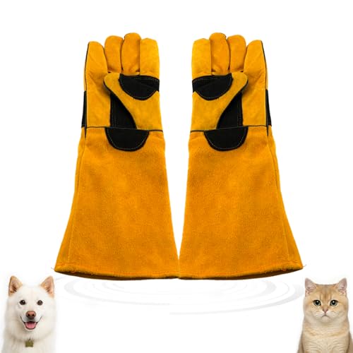17.32" Animal Handling Gloves,Cowhide Bite Proof, Fits Dogs/Cats - color: Yellow（17.32"）