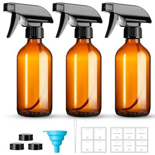 GIVAMEIHF Amber Glass Spray Bottles 8oz Brown Glass Spray Bottles 3 Pack - color: Amber-3 Pack