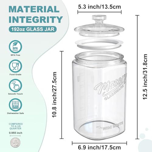 Ritayedet 1.5 Gallon Glass Cookie Jar with Airtight Lid, Large Glass Jar | Wide Mouth Mason Jar with Dual-Scale Markings, Apothecary Jar for Flour, Sugar, Rice, Candy,Coffee, Dog Treat, Laundry Room - size: 1.5 Gallon, 1 Pack