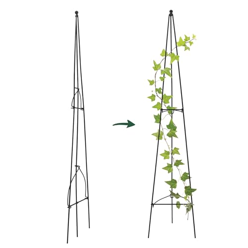 Arcadia Garden Products – No Assembly Required – 4 ft Folding Metal Obelisk Trellis for Climbing Plants – Plastic-Coated Grow Support for Indoor Outdoor Flowers, Vegetables, Vines, Ivy - size: 4 Feet