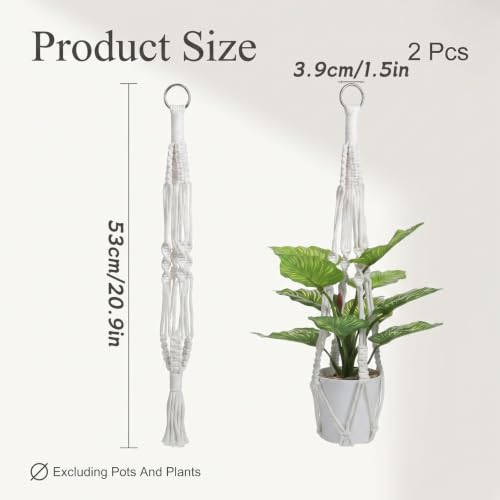 2Pack Macrame Plant Hangers, 20" Indoor Hanging Plant Holder | Hanging Planters Handmade Woven Cotton Sturdy Flower Pot Holder for Indoor Outdoor Boho Home Decor - White (Pot NOT Included)