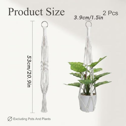 2Pack Macrame Plant Hangers, 20" Indoor Hanging Plant Holder | Hanging Planters Handmade Woven Cotton Sturdy Flower Pot Holder for Indoor Outdoor Boho Home Decor - White (Pot NOT Included)