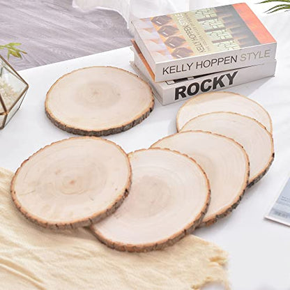 Sancodee 8 Pcs Large Unfinished Wood Slices, 10-11 Inches Wood Slabs for Centerpieces Natural Wooden Circle, DIY Wood Centerpieces for Tables Wedding Party Door Sign Decor - size: 10" - 11"