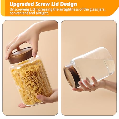 Large Glass Coffee Jars with Spoons 60 oz /1800ml, Round Storage Canister with Wooden Lid Clear Glass Food Jar for Pantry Sugar Tea Coffee Bean Spice Nuts Cookies Bath Salts (1800ml/60oz) - color: 1800ml/60oz