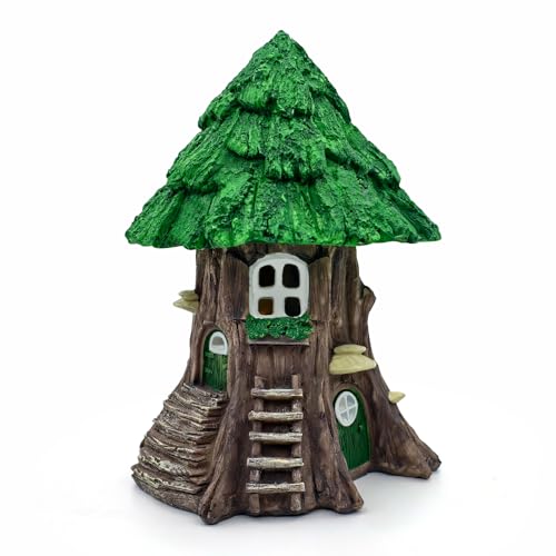 DONABELA Fairy Garden Tree House Miniature Decor Village Figurine Accessories Supplies Outdoor Indoor Tiny Resin Forest Set - style: Tree house