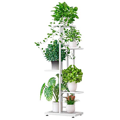 MTB Garden 5 Tier White Metal Plant Stand Indoor Outdoor Flower Pot Display Planter Shelf - color: Shiny White, size: 5 Tier