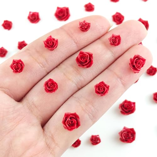 200 Pieces Tiny Red Rose Decor for Dollhouse Mini Resin Decor for Crafts Tiny Things for Fairy Garden Micro Landscaping Decoration - style: Red Rose