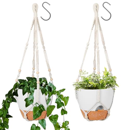 10 Inch Hanging Planters with Macrame Plant Hanger for Indoor and Outdoor Plants, 2 Pack Large Self Watering Hanging Plant Pot with Basket Flower Pot with Drainage Hole, White - color: 10-white, size: 10 inch|2 pcs