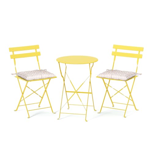 VINGLI Outdoor Folding Bistro Table and Chairs Set of 2, 3-Piece Bistro Set with Premium Steel Frame and Comfortable Cushions for Patio, Balcony, Garden, Porch, Yard, Yellow - color: Yellow, size: With Cushion