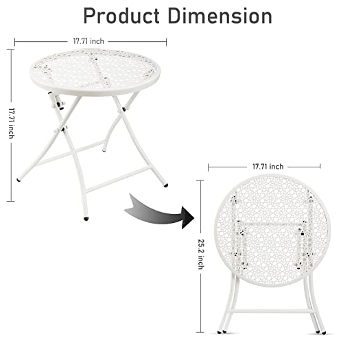 TeoKJ Folding Small Outdoor Side Table, Anti Rust Patio Metal Table - color: White