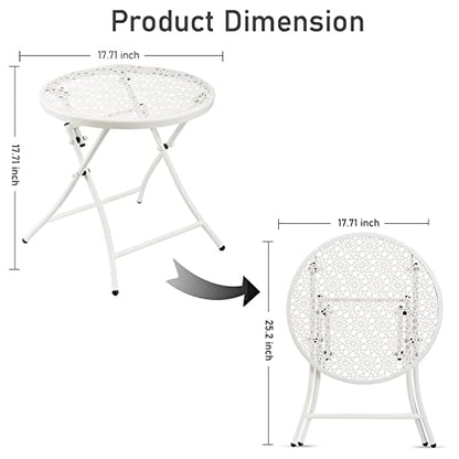 TeoKJ Folding Small Outdoor Side Table, Anti Rust Patio Metal Table - color: White