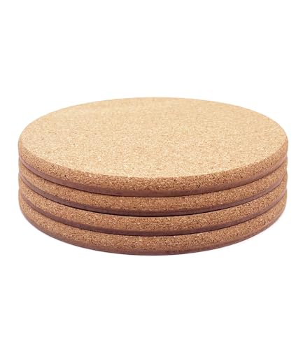 Cork Plant Coasters, Double Layers Hard Cork, 6 Inch, 4 Pcs | Double Layers, Eucalyptus Wood Back, Thick & Hard, Absorbent Cork Plant Mats, Cork Trivets for Hot Dishes, For House Plants - size: 6 inch - 4 Pcs