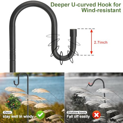 Bird Feeder Pole with Shepherds Hook - Heavy Duty Hummingbird Feeder Stand with 5 Prong,78" Adjustable Rustproof Garden Hooks Outdoor for Hanging Birdfeeder,Wind Chimes,Lanterns,Solar Lights,Black - size: 78''
