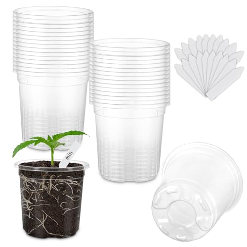 30 Pack Clear Nursery Plant Pots, 3.5 Inch with Drainage Holes, 20 Labels - size: 3.5 inch 30p