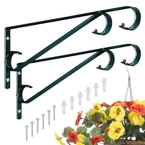 Plant Hangers Outdoor 2 Pack 15.5 Inch Metal Hooks for Wall, Blackish Green - color: Blackish Green - 2 Pack