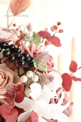 Floroom Artificial Greenery Stems Box Set, 30pcs with 7 Kinds of Faux Greenery Flowers Picks for DIY Bridal Bouquets Wedding Floral Arrangement Table Centerpieces, Burgundy & White - color: Burgundy & White