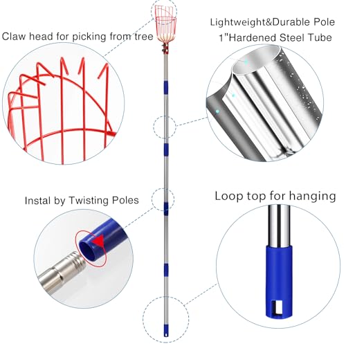 DonSail Pomelo Fruit Picker Pole Tool with Basket Telescoping Long Handle, 35-95 Inch Adjustable Orange Apple Picker Pole Tool with Basket for Avocado Acorn Lemon Pear Mango Tree Picker - size: 35-95"