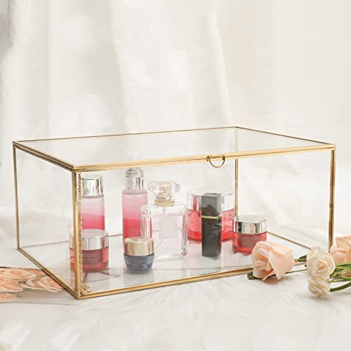 Vintage Glass Box with Hinged Lid, Jewelry Glass Display Box Keepsake Box | Wedding Card Box, Clear Home Decorative Box for Storage Wedding Card, Trinkets, Photo (Gold, X-Extra Large) - color: Gold, size: X-Extra Large