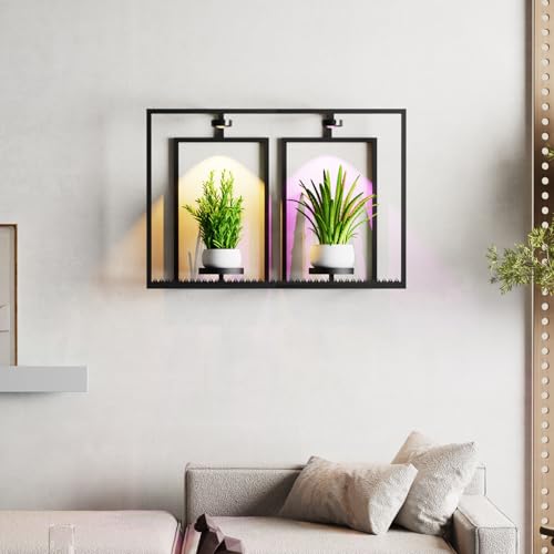 Shineled Metal Wall Planters, Wall Decor Plants with Light, Hanging Plant Shelves for Large Pots, Sturdy Wall Plant Holder for Living Room (1PK-2 Picture Frame) - size: 1PK-2 Picture Frame