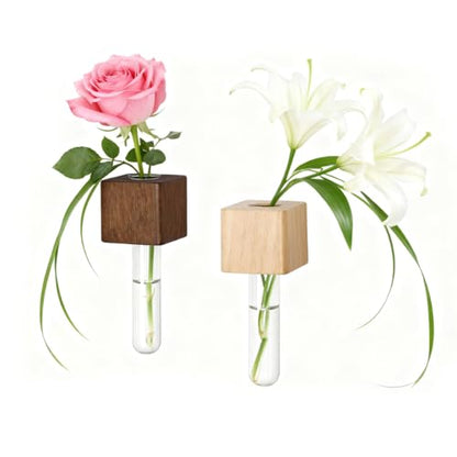 Magnetic Flower Vase 2 Pcs, Wooden Test Tube Propagation Magnet | Magnetic Single Flower Vase, Propagation Magnet, Wooden Fridge Planter, Space-Saving, Glass Tube