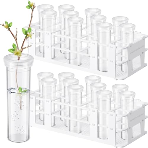Willinglong 22 Pcs 60ml Large Floral Tubes with Rack Holder Set for Milkweed Cuttings Floral Stem Water Tubes for Fresh Flowers Raising Caterpillars Monarch Butterfly Habitat Flower Arrangements