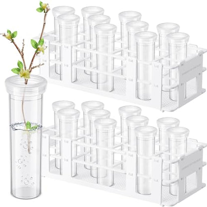 Willinglong 22 Pcs 60ml Large Floral Tubes with Rack Holder Set for Milkweed Cuttings Floral Stem Water Tubes for Fresh Flowers Raising Caterpillars Monarch Butterfly Habitat Flower Arrangements