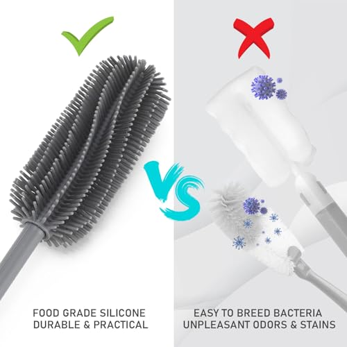 15.7" Silicone Bottle Brush, ddLUCK Water Bottle Cleaner Brush for Stanley, Hydroflasks, Glass, Thermos Sports Bottle, Vase and Glassware, Bottle Brush Cleaner for Small Narrow Neck Containers (Gray) - color: Long Grey