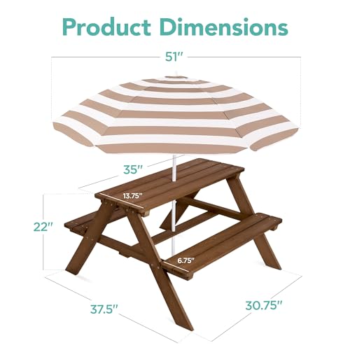 Best Choice Products Wooden Kids Picnic Table with Umbrella, Outdoor Activity Table Set with Built-in Benches, 220 lb Capacity per Bench - Beige - color: Beige