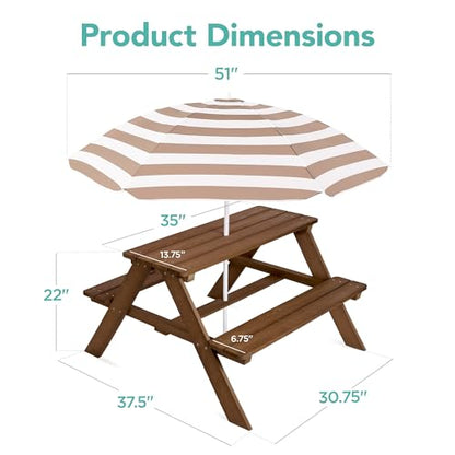 Best Choice Products Wooden Kids Picnic Table with Umbrella, Outdoor Activity Table Set with Built-in Benches, 220 lb Capacity per Bench - Beige - color: Beige
